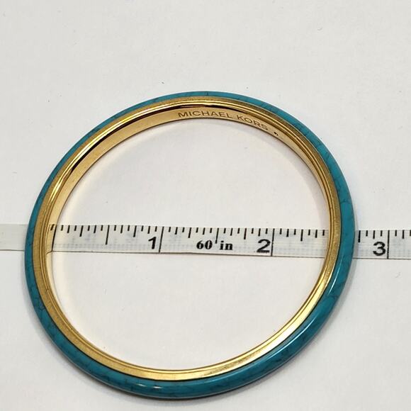 Michael Kors Faux Turquoise Gold Tone Thin Bangle Bracelet Designer Jewelry - Picture 5 of 5